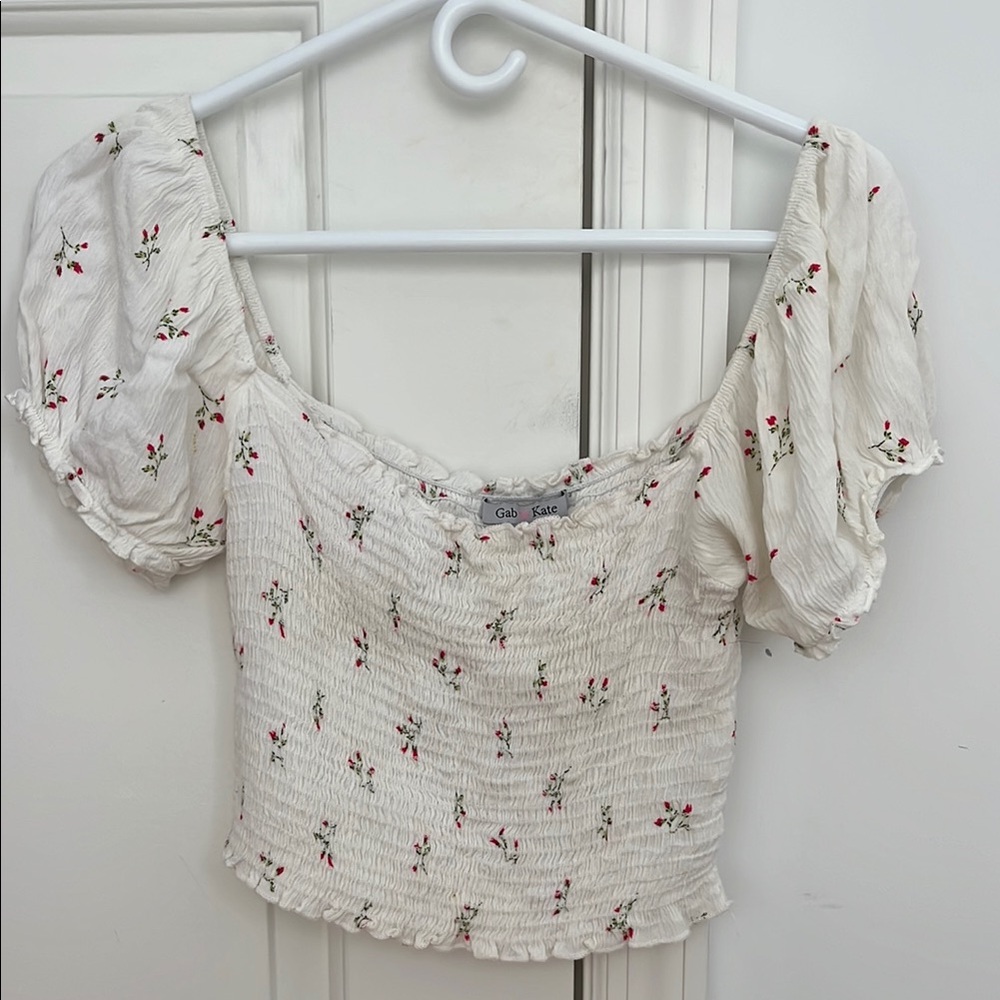 White Floral Smocked Top